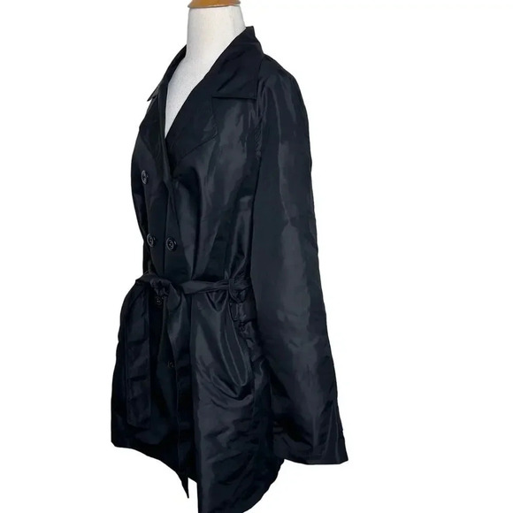 Blair black lightweight double breasted belted trench raincoat womens size L NEW - Picture 3 of 8